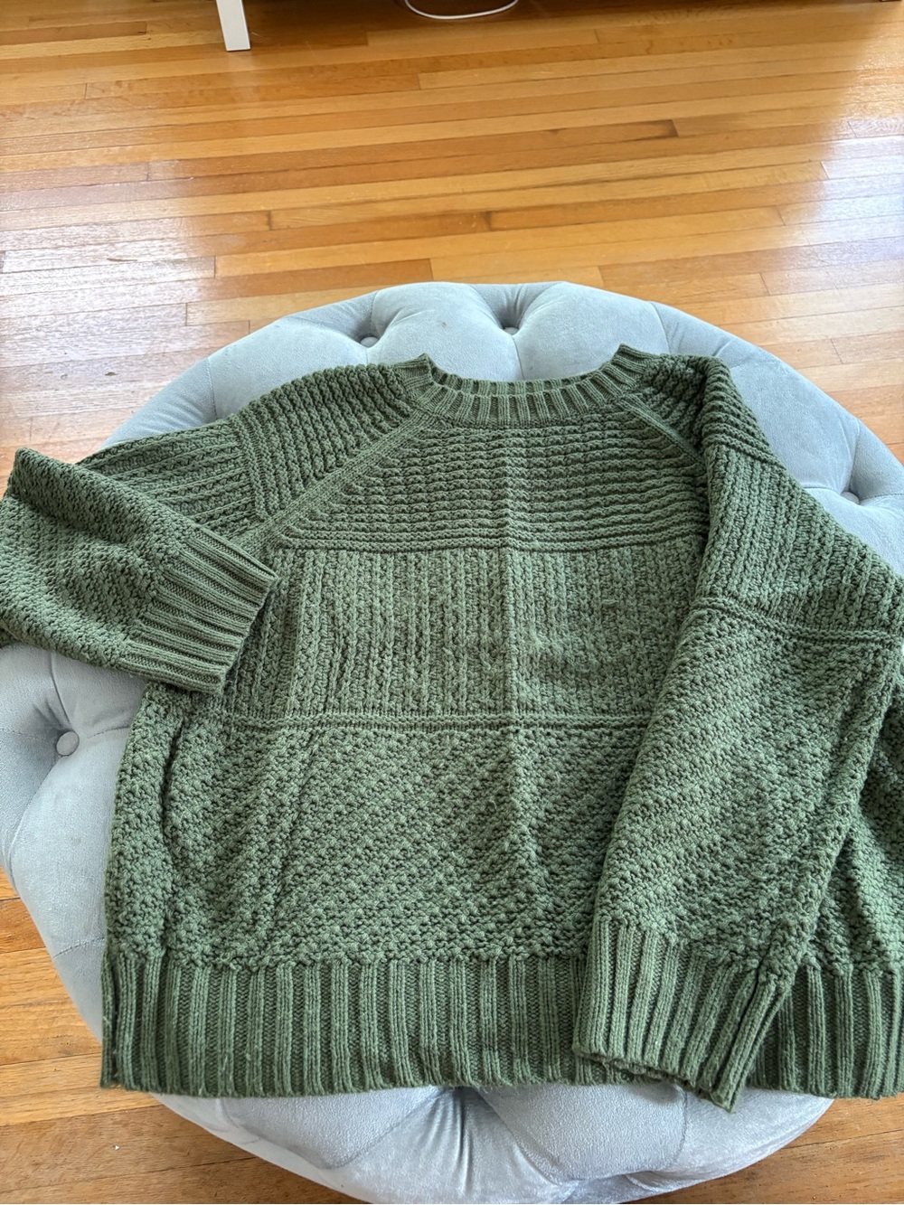 Green Chunky Textured Knit Crewneck Sweater XL